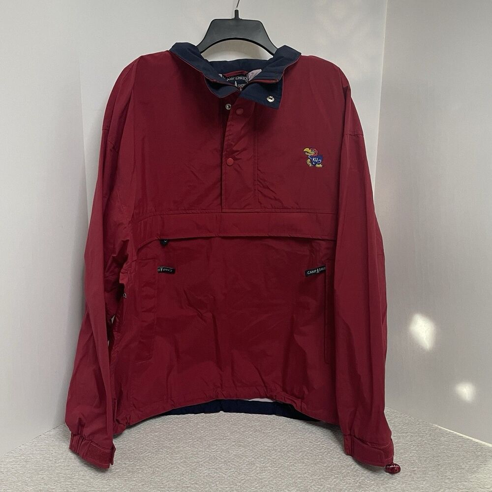 Camp David Men’s XL Kansas Jayhawks Quarter Button Zip Red Windbreaker **READ**